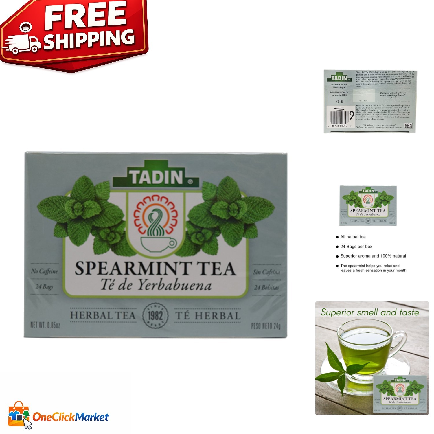 Caffeine-Free Spearmint Tea – 24 Refreshing Bags for Digestive Health