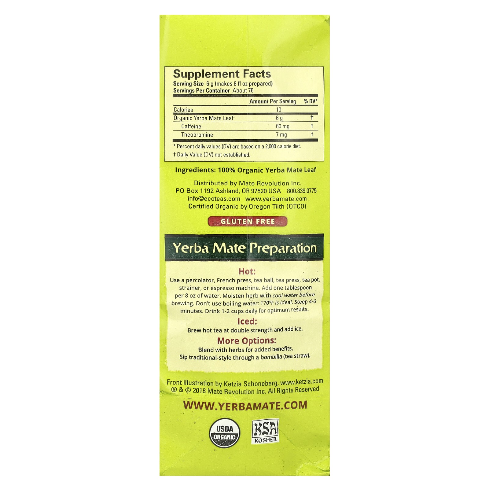 Yerba Mate Pure Leaf Loose Tea, Unsmoked, Green Energy, 16 oz (454 g)