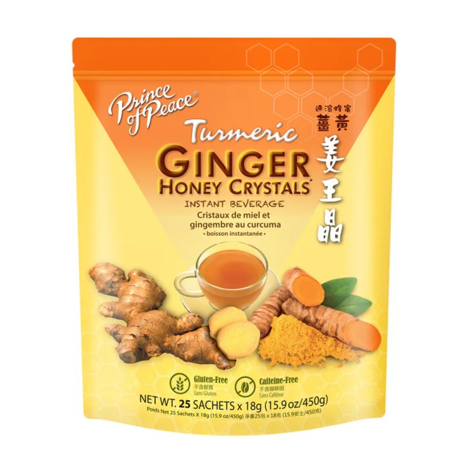 Turmeric Ginger Tea Instant Ginger Honey Crystals, 25 Sachets -Prince of Peace
