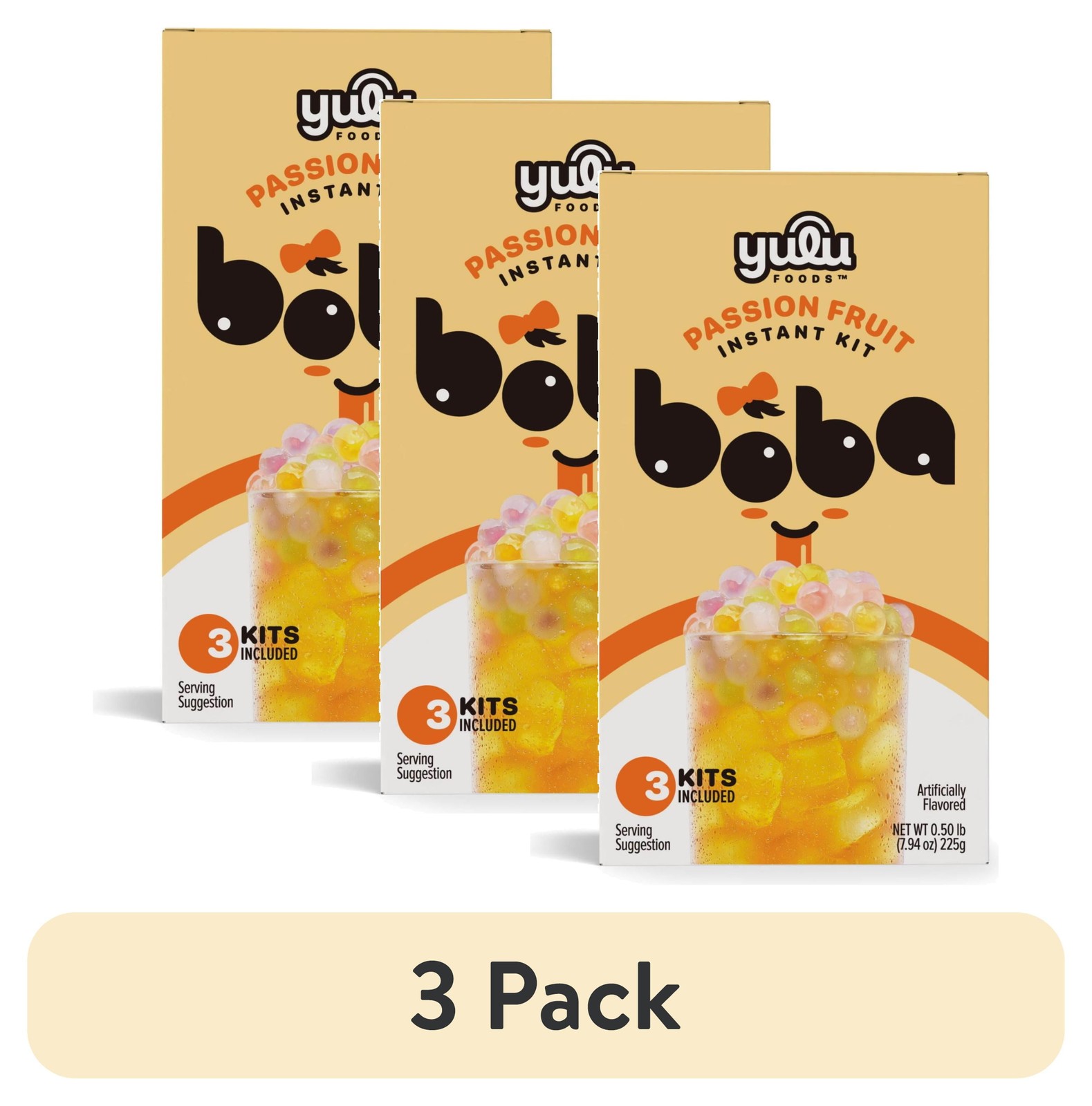 Yulu Instant Boba Passion Fruit, Bubble Tea Kit, 3 Drinks,NEW