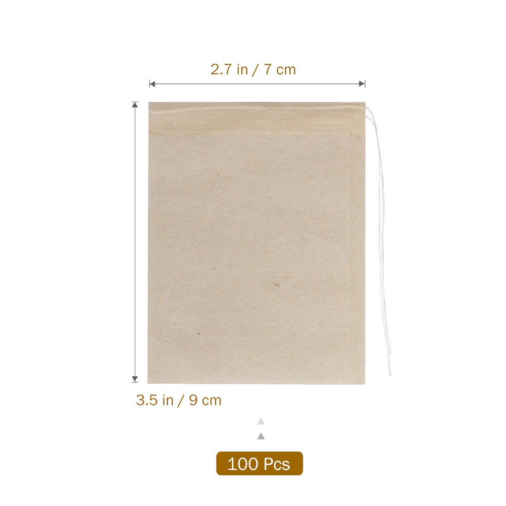 100Pcs Reusable Tea Bag Set for Loose Tea Drawstring Filter Paper Light Brown
