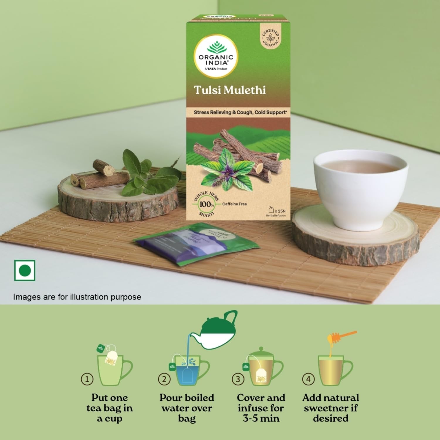 Tata Organic India Tulsi Mulethi 25 Tea Bags Herbal Immunity Tea