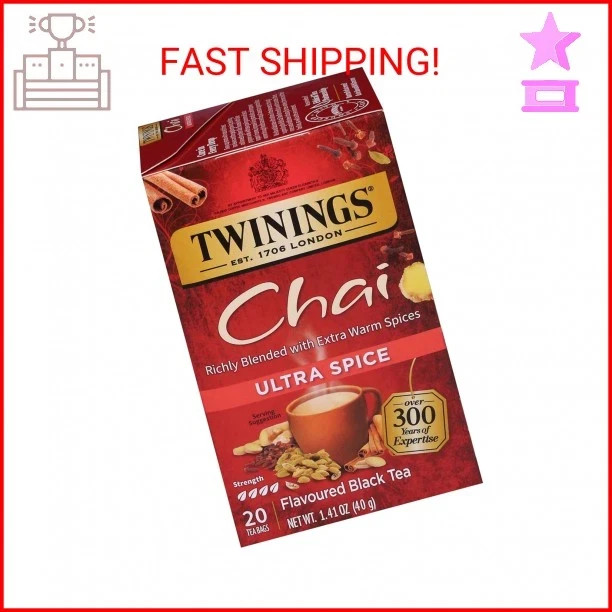 Twinings Ultra Spice Chai Black Tea Individually Wrapped Bags, 20 Count (Pack of