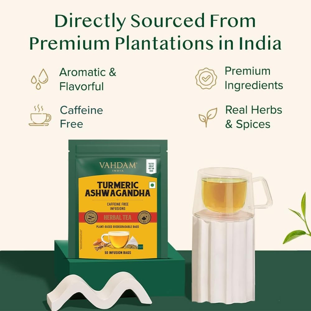 VAHDAM -Organic Turmeric Tea with Ashwagandha – 50 units FREE DELIVERY 7-10 DAYS