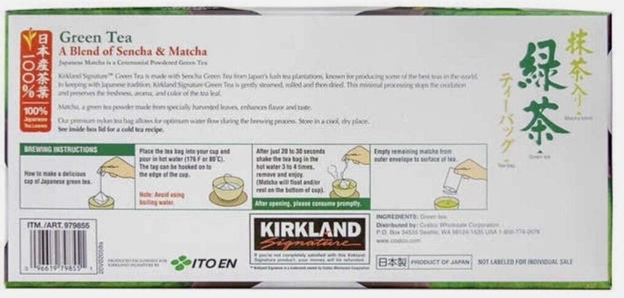 Kirkland Signature Green Tea Bags, 1.5 g, 100-count Healthy Detox beverage drink