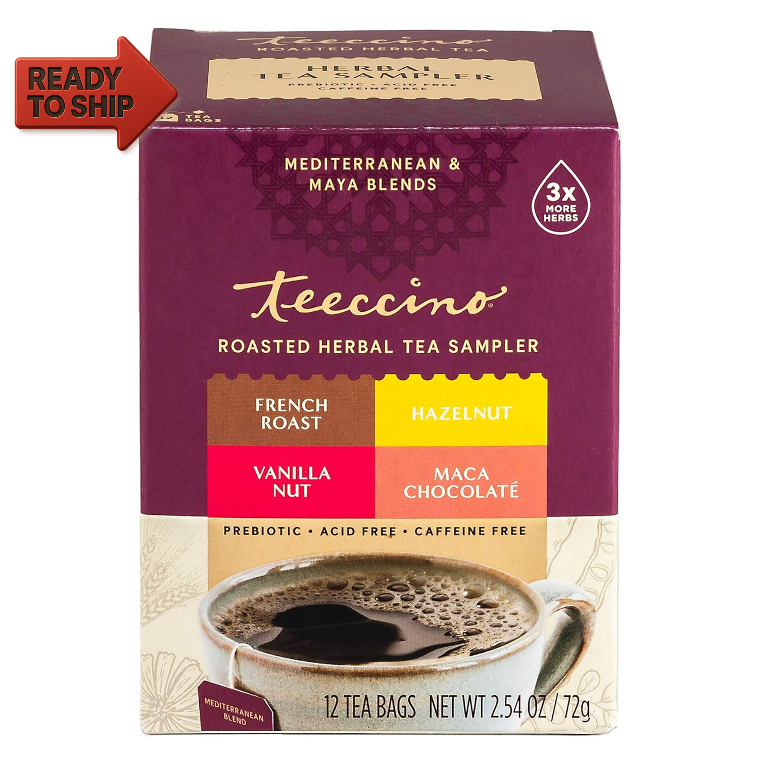 Teeccino Herbal Tea Sampler Assortment – 12 Tea Bags – Maca Chocolaté, French Ro