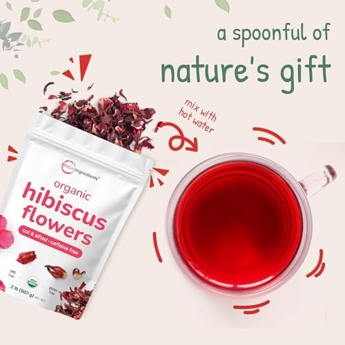 Organic Hibiscus Flowers Loose Leaf Tea Cut and Sifted 2 Pounds Caffeine Free