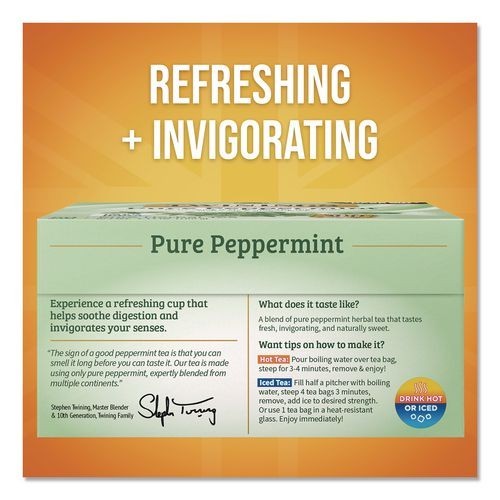 TWININGS Tea Bags, Pure Peppermint, 0.07 oz Tea Bag, 50/Box
