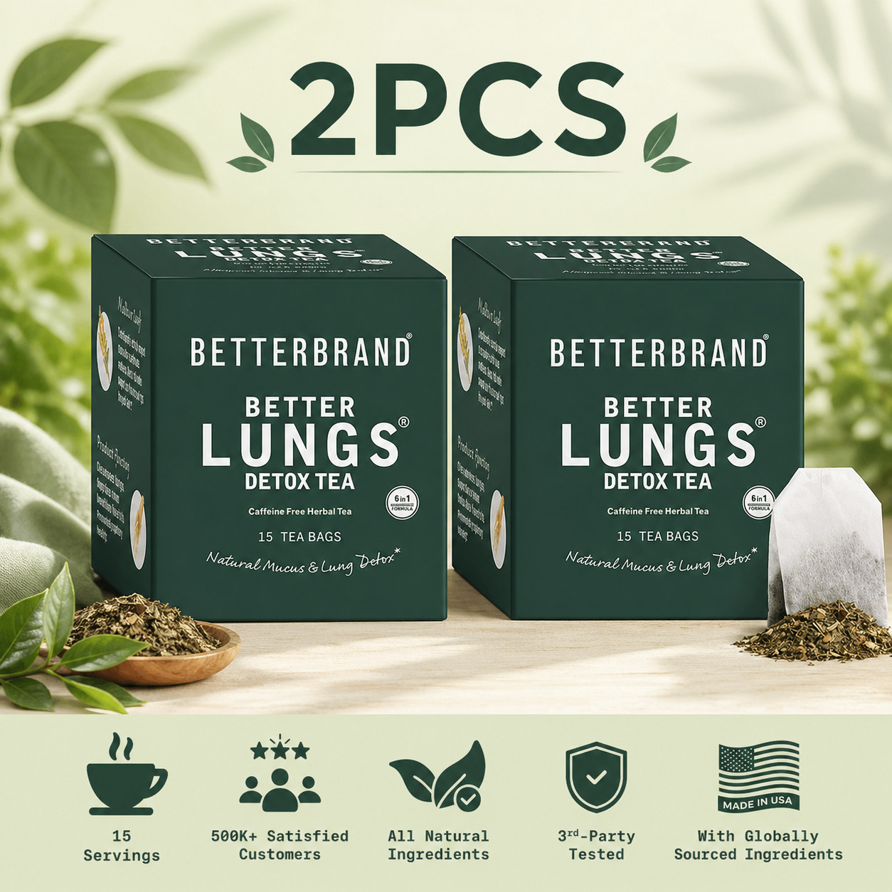 Betterbrand Better Lungs Detox Tea 2-Pack Caffeine-Free Herbal Tea (30 Bags)