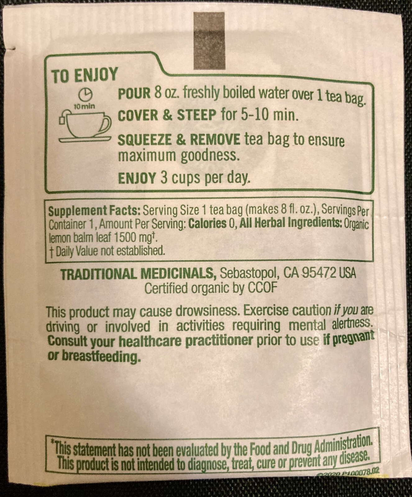 Traditional Medicinals Organic Lemon Balm, Caffeine Free, 40 Individual Tea Bags