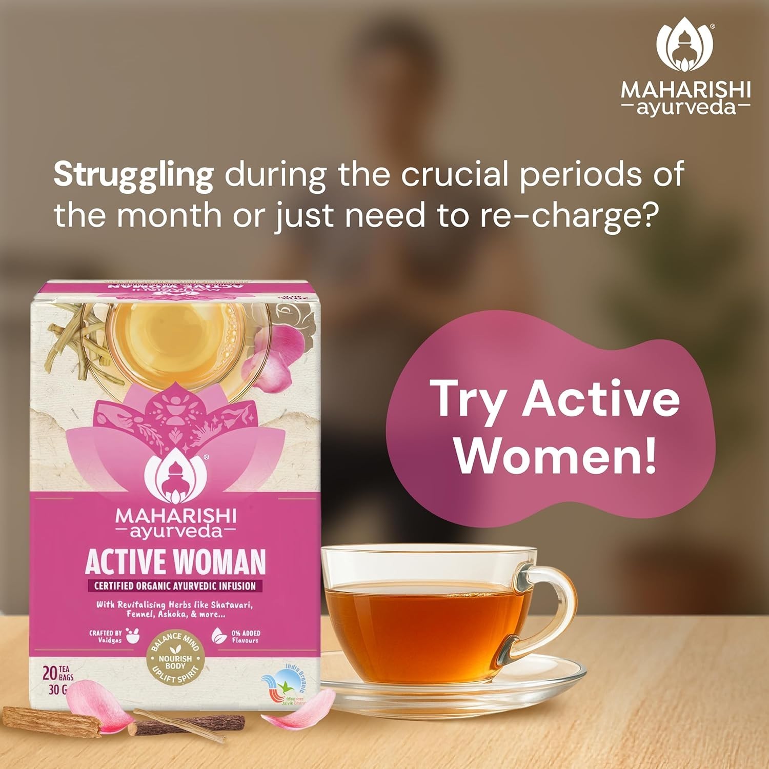 Maharishi Ayurveda All Natural Active Woman Herbal Tea, 20 Tea Bag