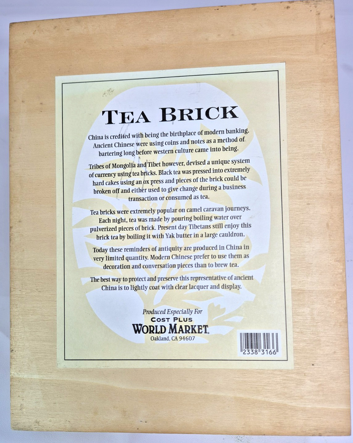 Vintage Chinese Black Tea Brick for Cost Plus World Market Net Weight 2.6-Pound