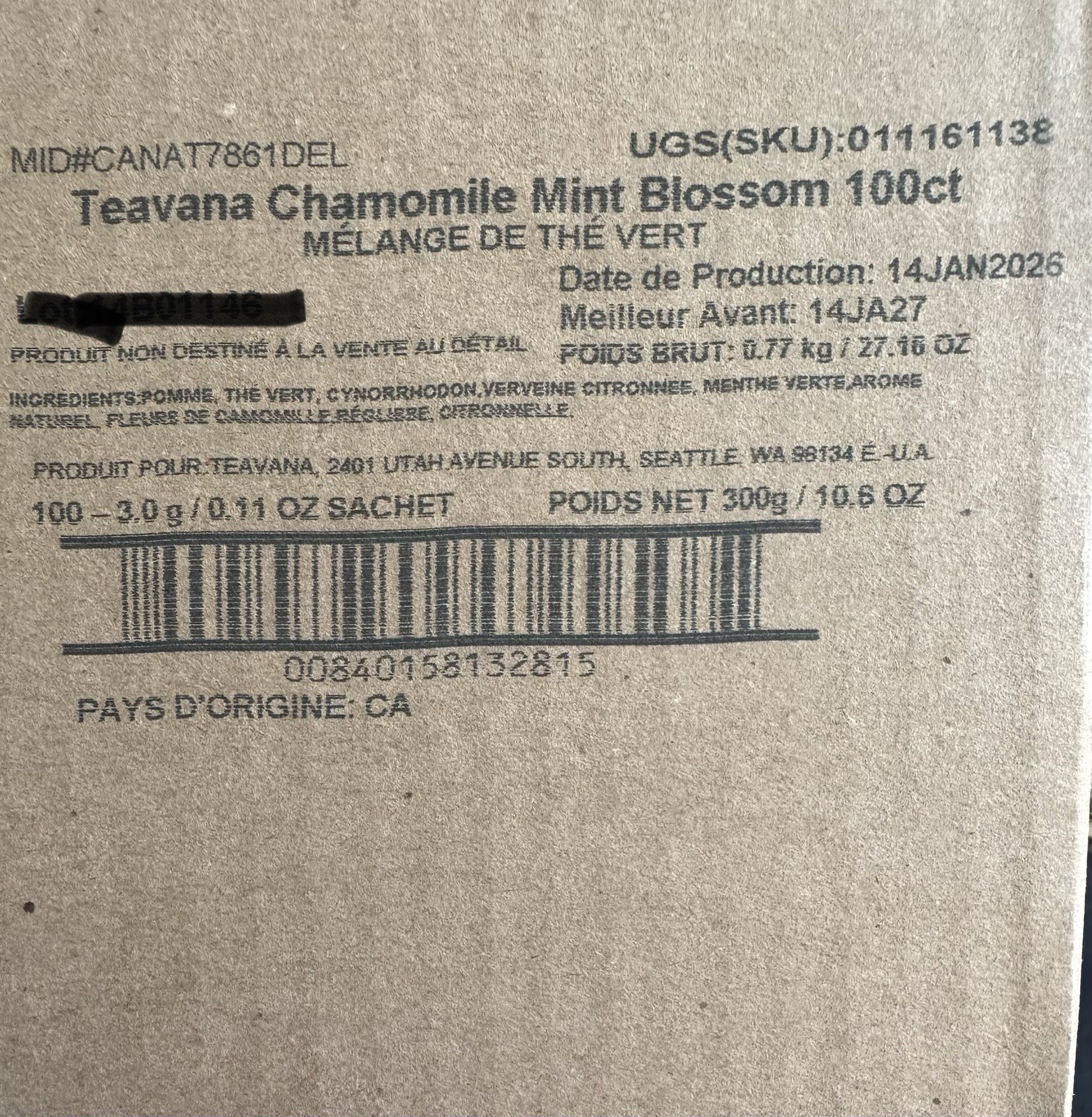Starbucks Teavana Chamomile Mint Blossom Bouquet Green Tea Blend 100ct satchets