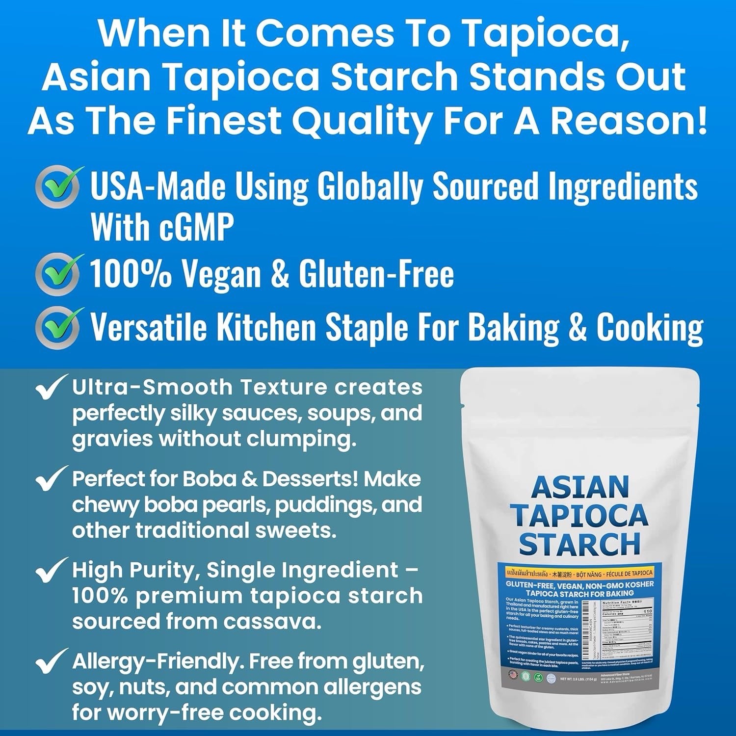 Tapioca Starch (2.5 LB) Gluten-Free GMO-Free for Making Boba Tea Pearls Baking
