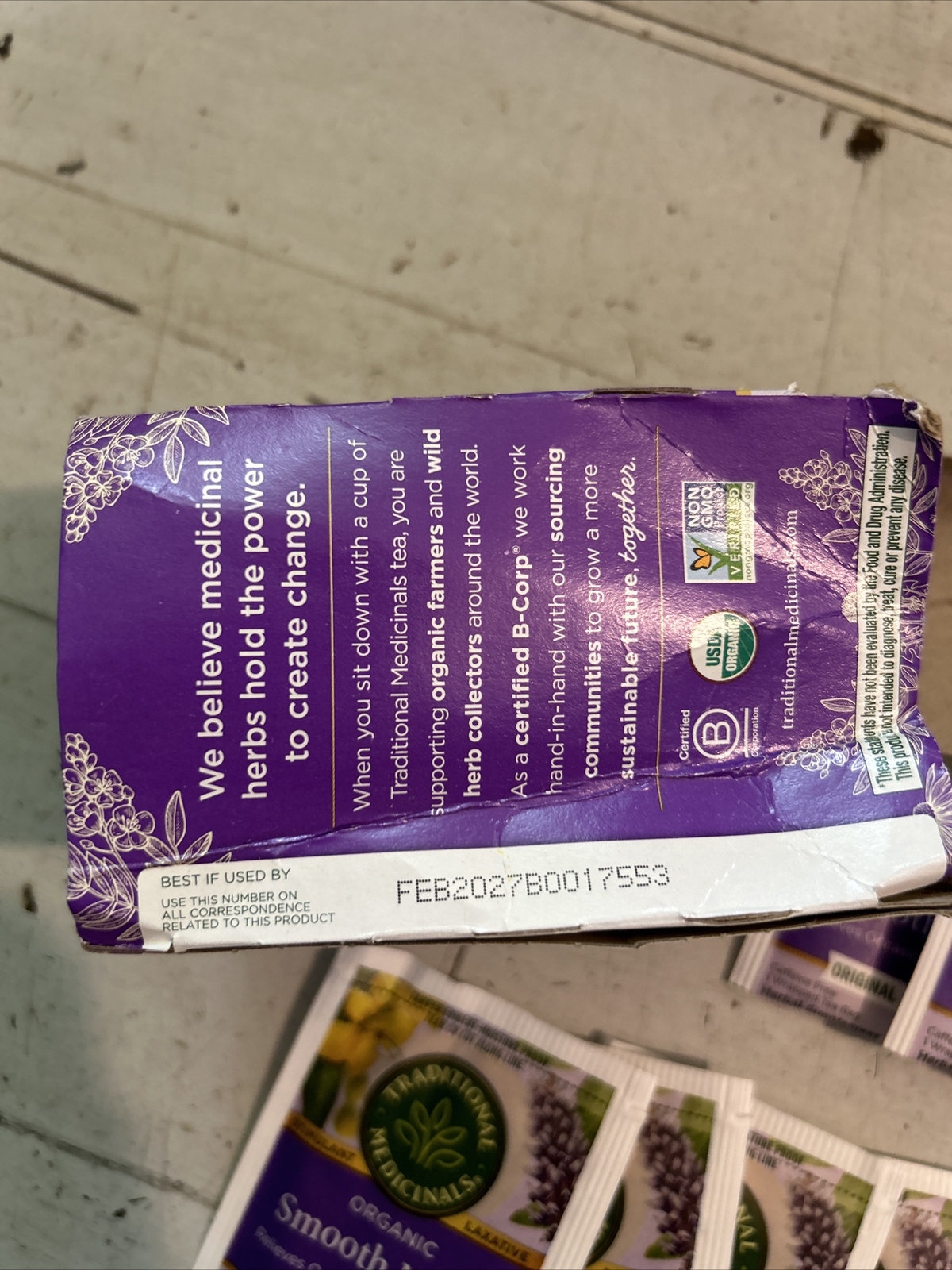 Organic Smooth Move Tea 16 bags By Traditional Medicinals, exp 02/2027