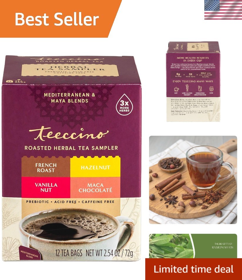 Organic Herbal Tea Sampler: 12 Bags of Caffeine-Free Tea for Natural Energy