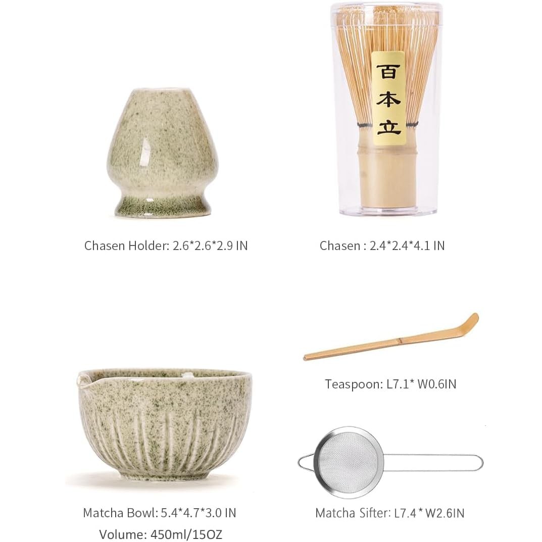 Matcha Set 5 Pc 15oz Bowl Whisk Stand Scoop Tea Ceremony Green