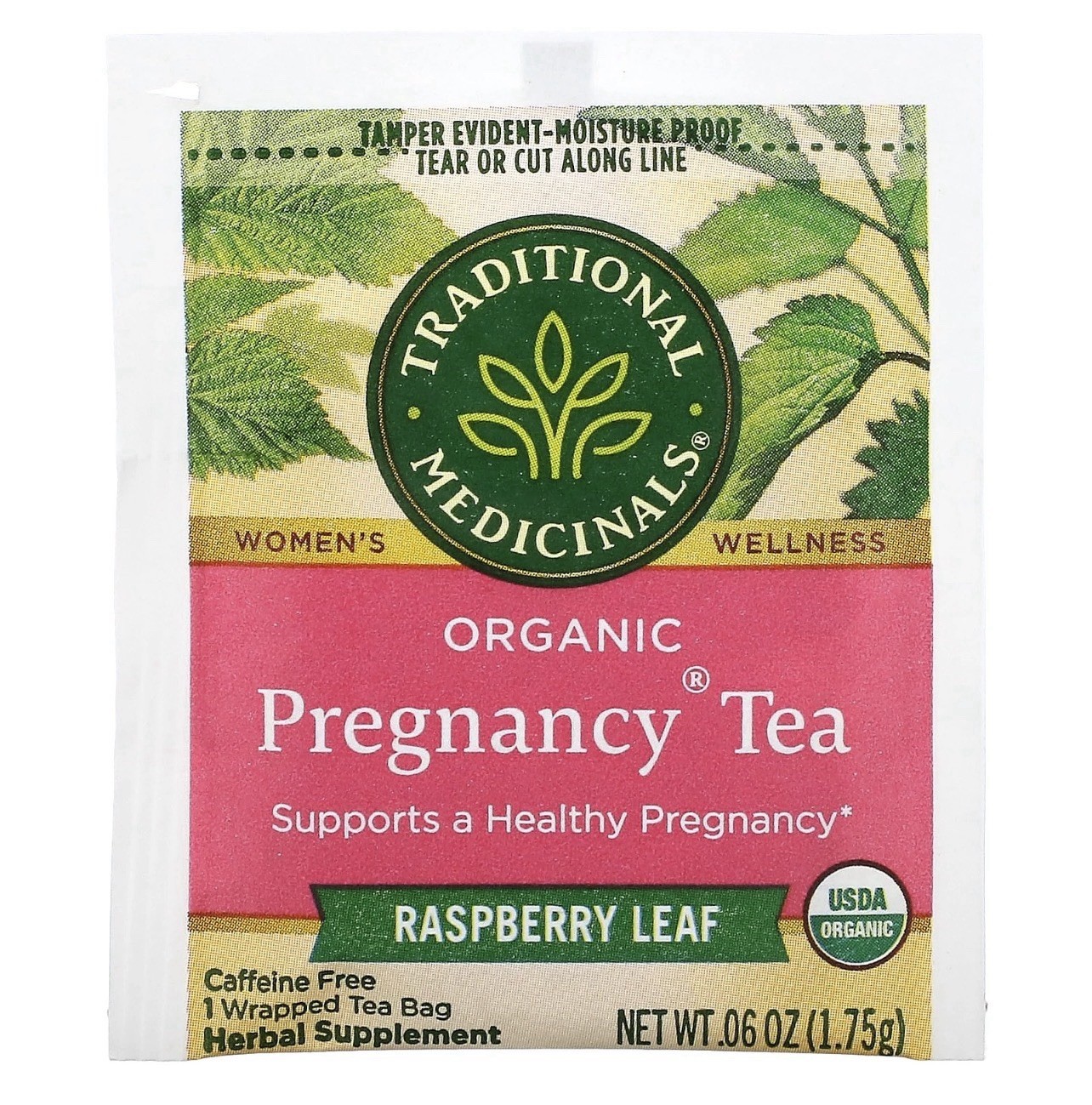 Organic Pregnancy® Tea, Raspberry Leaf, Caffeine Free, 96 Wrapped Tea Bags, 0.99