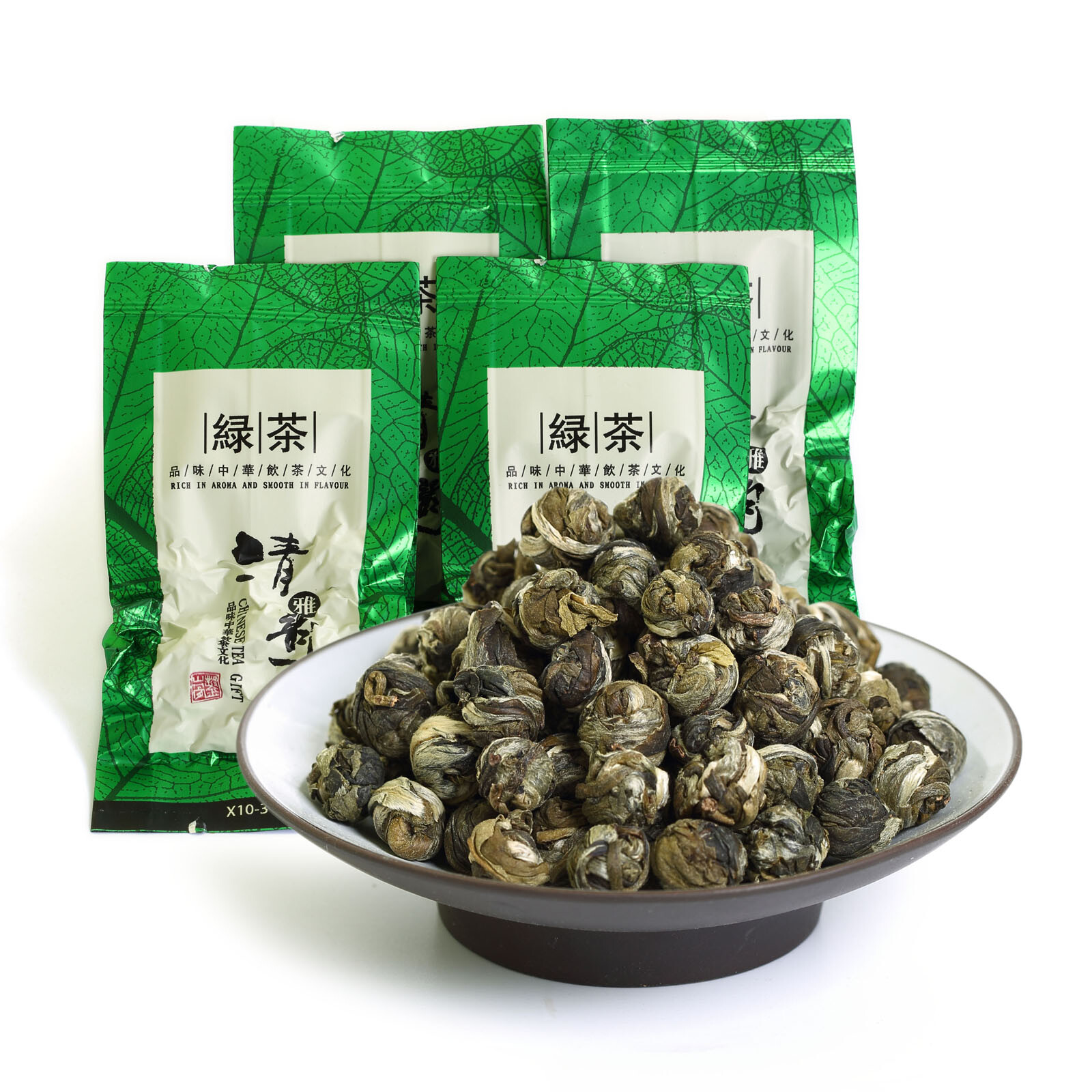 GOARTEA 60Pcs*8g Supreme Jasmine Dragon Pearl Loose Chinese Green Tea Hand Roll