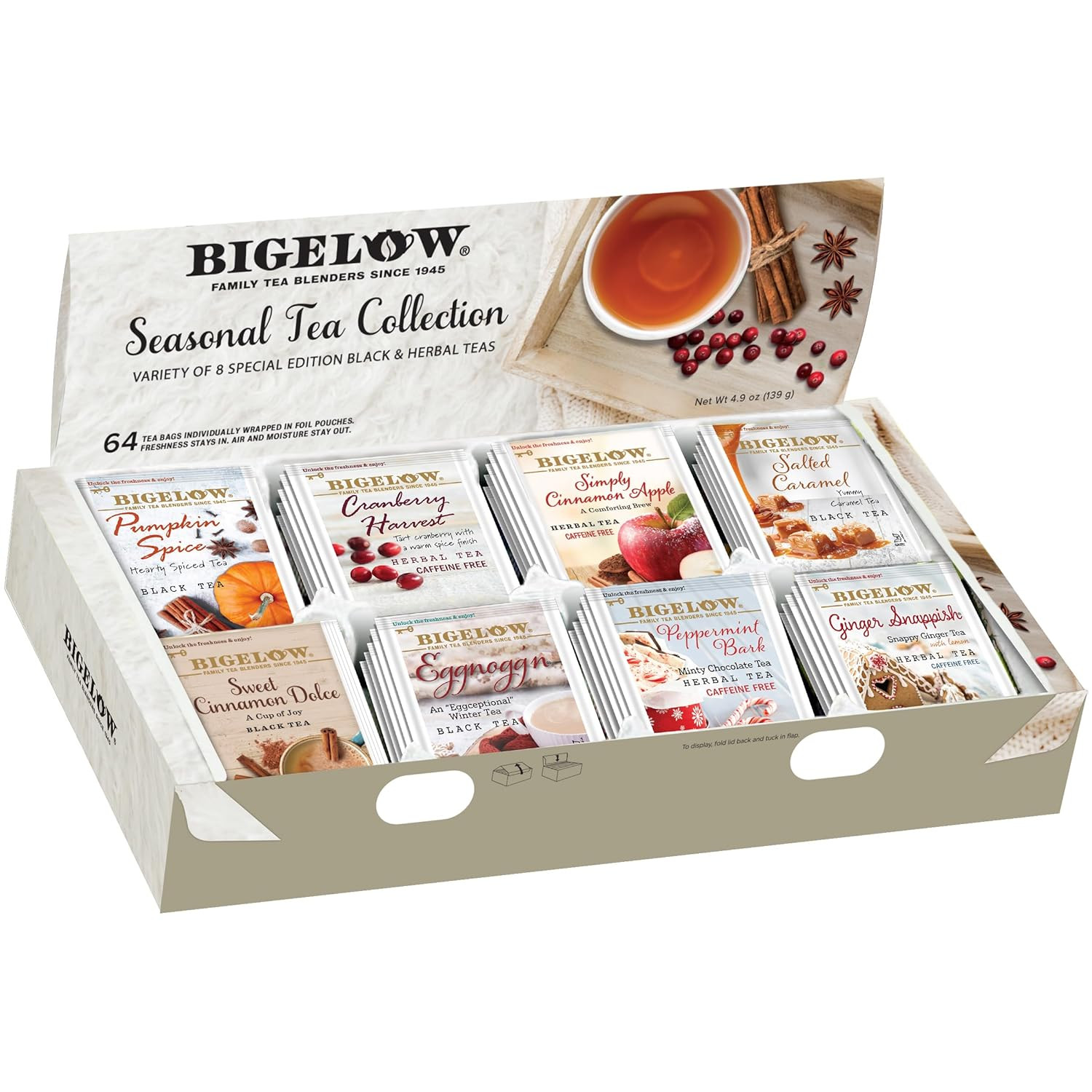 Tea Variety Gift Pack 64 Count Seasonal Caffeine & Herbal Sampler