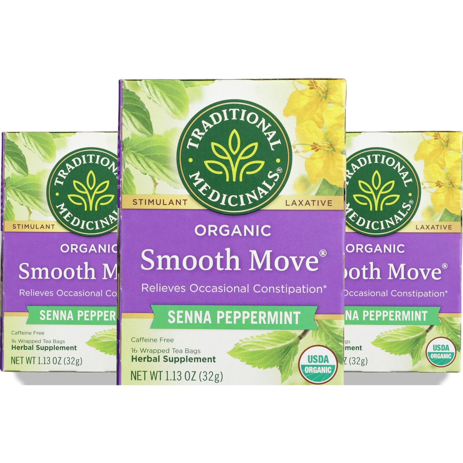 Traditional Medicinals Organic Smooth Move Senna Peppermint Tea 16 Bags 3 Pack