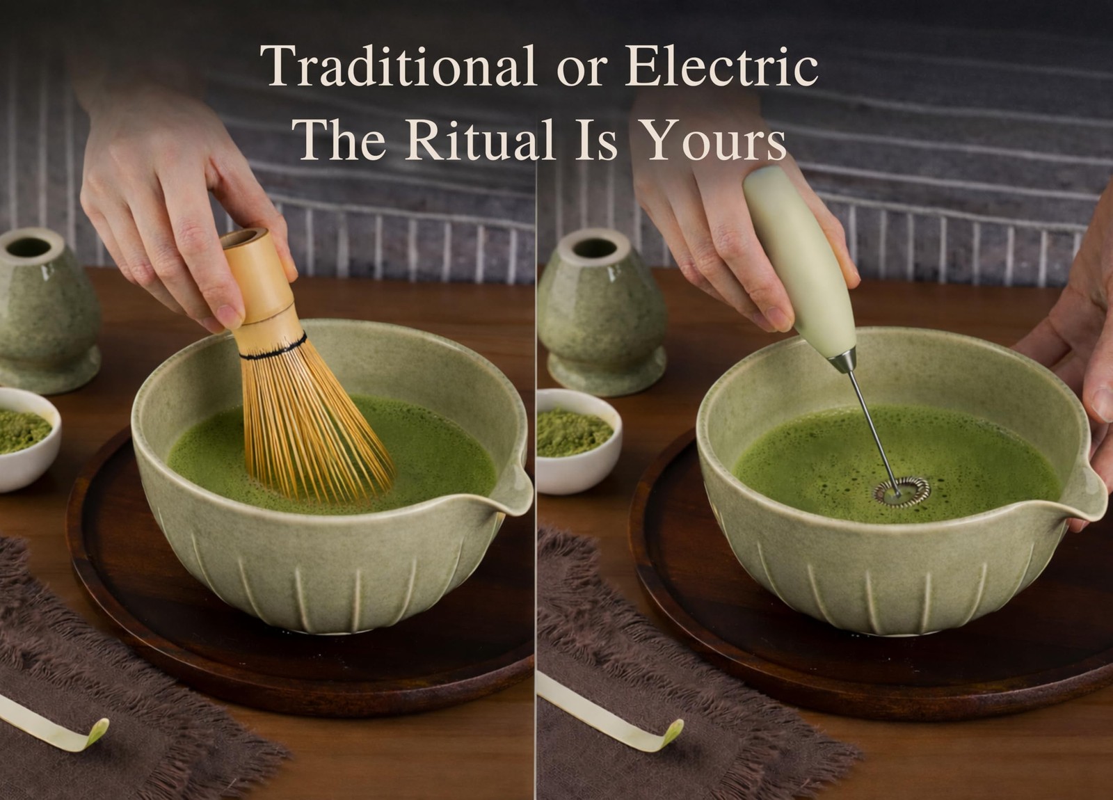 Matcha Whisk Set with Matcha Bowl – Matcha Set Included Electric Frother, Bam…