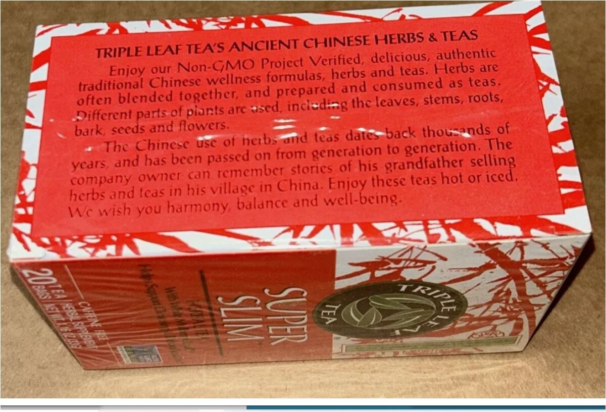 6x Triple Leaf Tea Super Slim Herbal Tea. 20 Tea Bags Per Box. Best By: 2/2030