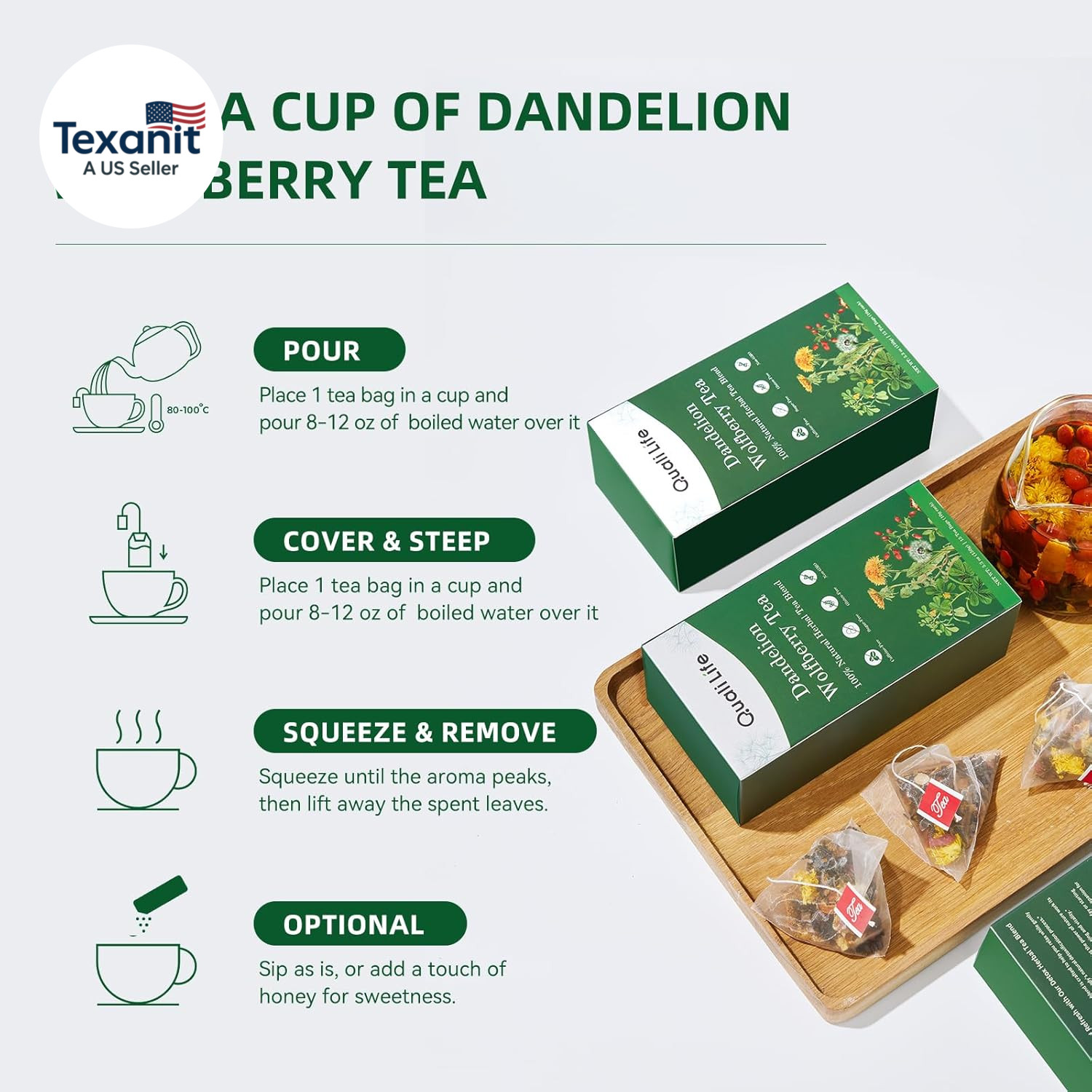 Dandelion Wolfberry Tea – Liver & Kidney Detox Herbal Tea, Summer Cleanse with C