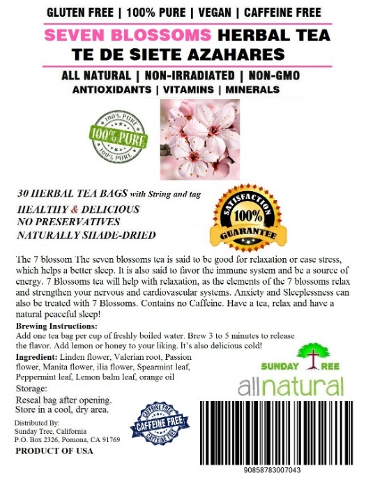 90 Tea Bags SEVEN BLOSSOMS HERBAL TEA – TE DE SIETE AZAHARES,Resealable Pouch