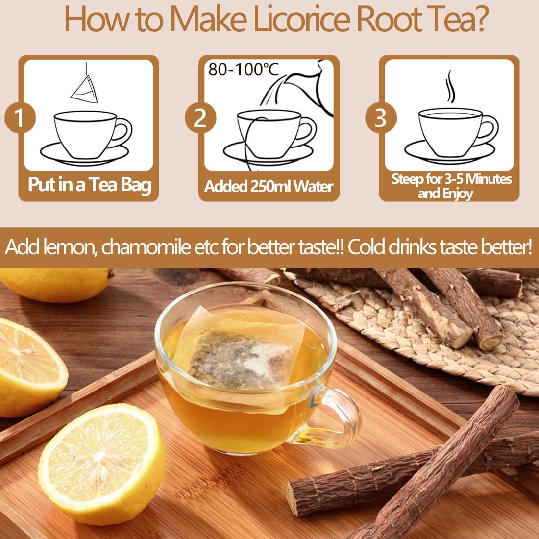 Premium 80 Licorice Root Tea Bags, Made with 100% High 80 Count (Pack of 1)