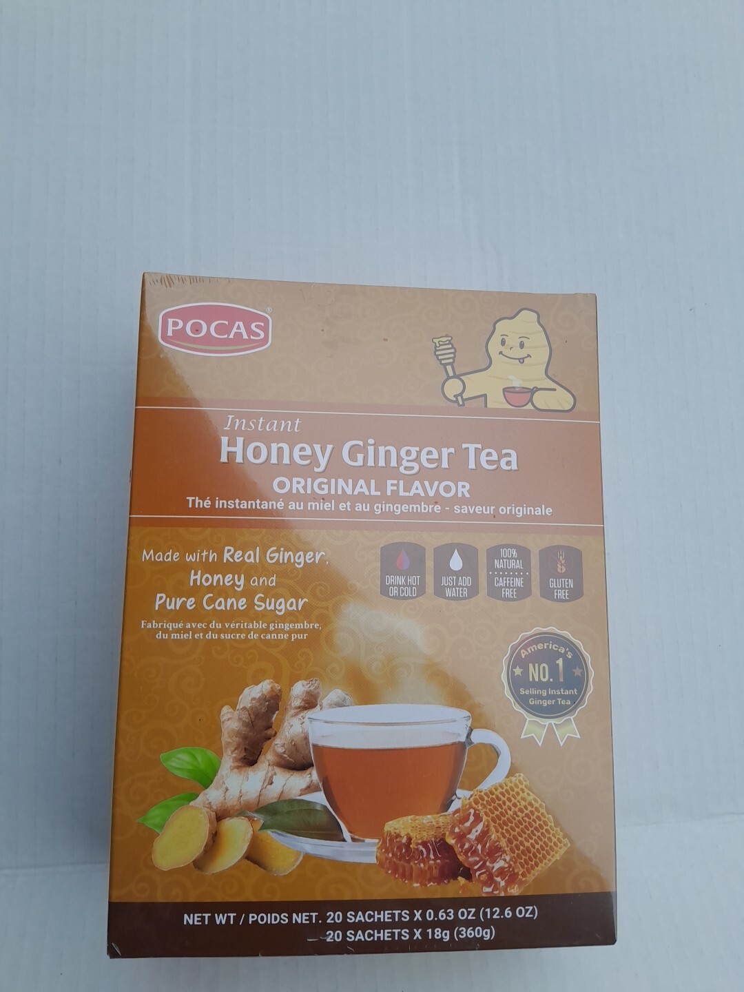 Pocas Ginger Tea With Honey Instant 12.7oz (20 bag) with Real Ginger