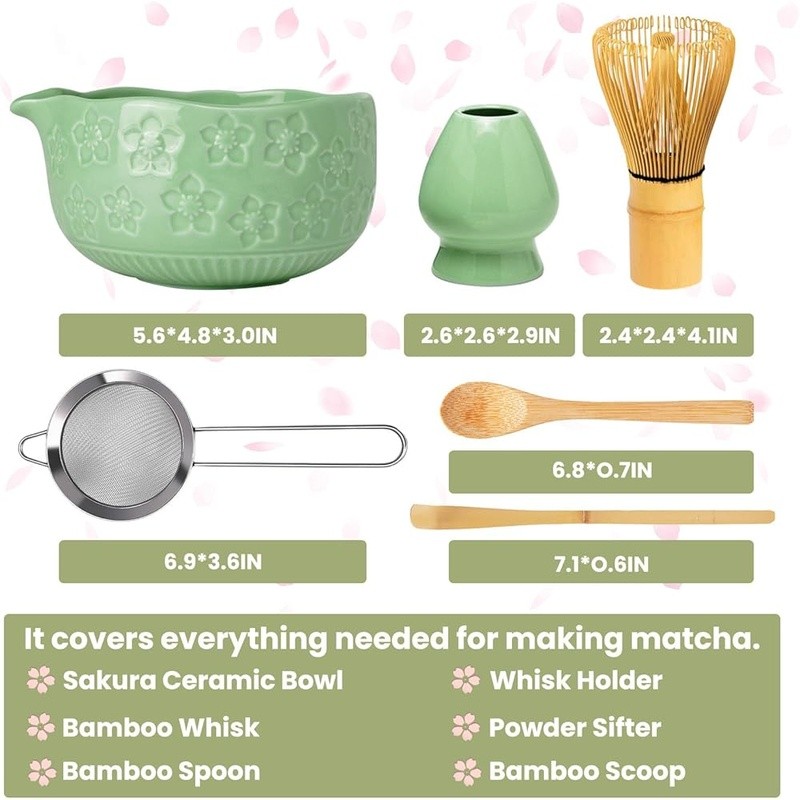 Cherry Blossom Matcha Set Bamboo Whisk Bowl Sifter Gift Authentic Tea Experience