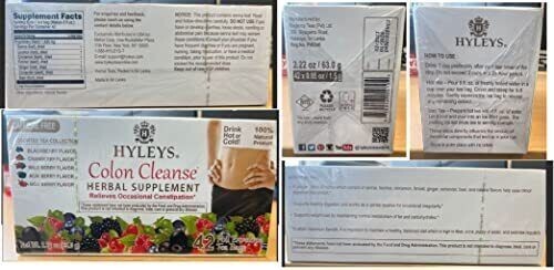 (2-PACK BUNDLE ) HYLEYS 42 CT Colon Cleanse 5 Flavor Assorted Tea (84 TEA BAGS)