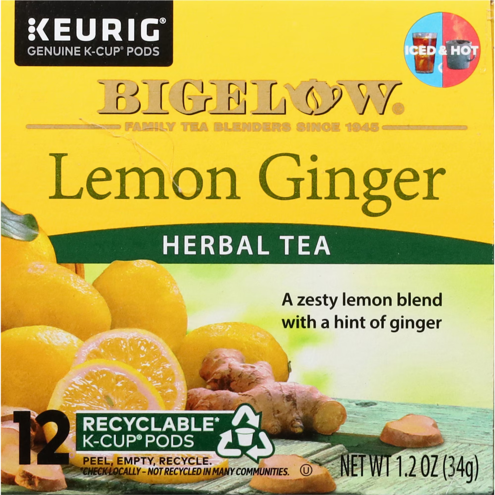 Bigelow Lemon Ginger, Caffeine-Free Herbal Tea,Keurig K-Cup Tea Pods,12 Count…