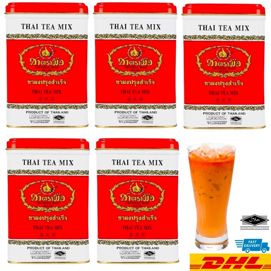 5 x 200g. Authentic Original Thai Tea Mix “Cha Tra Mue” 50 teabags/can Halal DHL