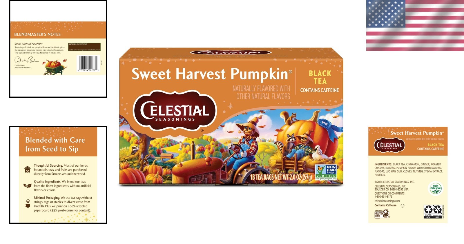 18 Count Sweet Harvest Pumpkin Tea Bags – Gluten-Free, No Artificial Flavors