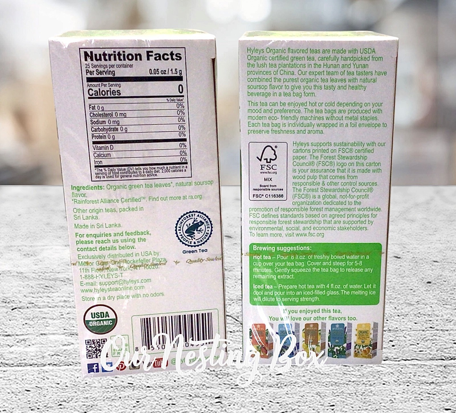 2 Hyleys Organic Green Tea Soursop Flavor – 25 Tea BagsEnjoy Hot Or Cold