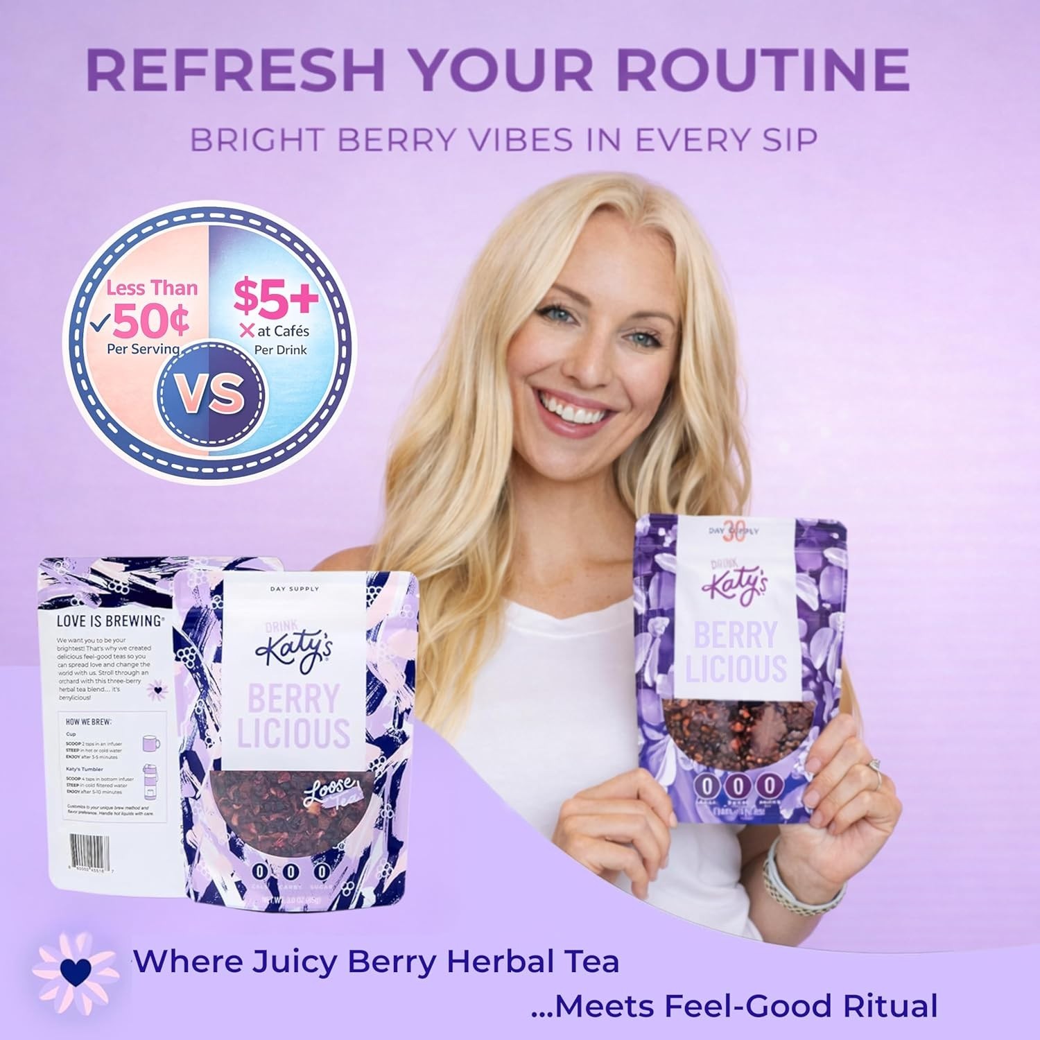 Katy’s Berry Loose Leaf Tea – Hibiscus, Blueberry & Cranberry – 30+ Cups
