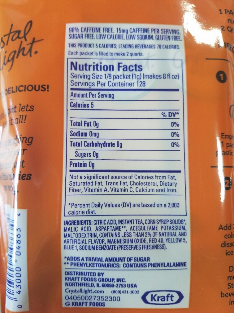Crystal Light PEACH Iced Tea Drink mix – 2 quart Pitcher Packs – makes 32 qts