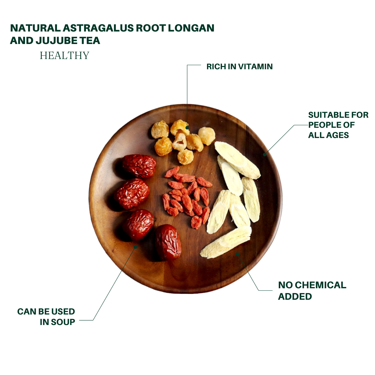 Natural Astragalus Root Longan and jujube tea, 2 Serving/bag, 7 bags 九龍堂 黄芪红枣桂圆茶