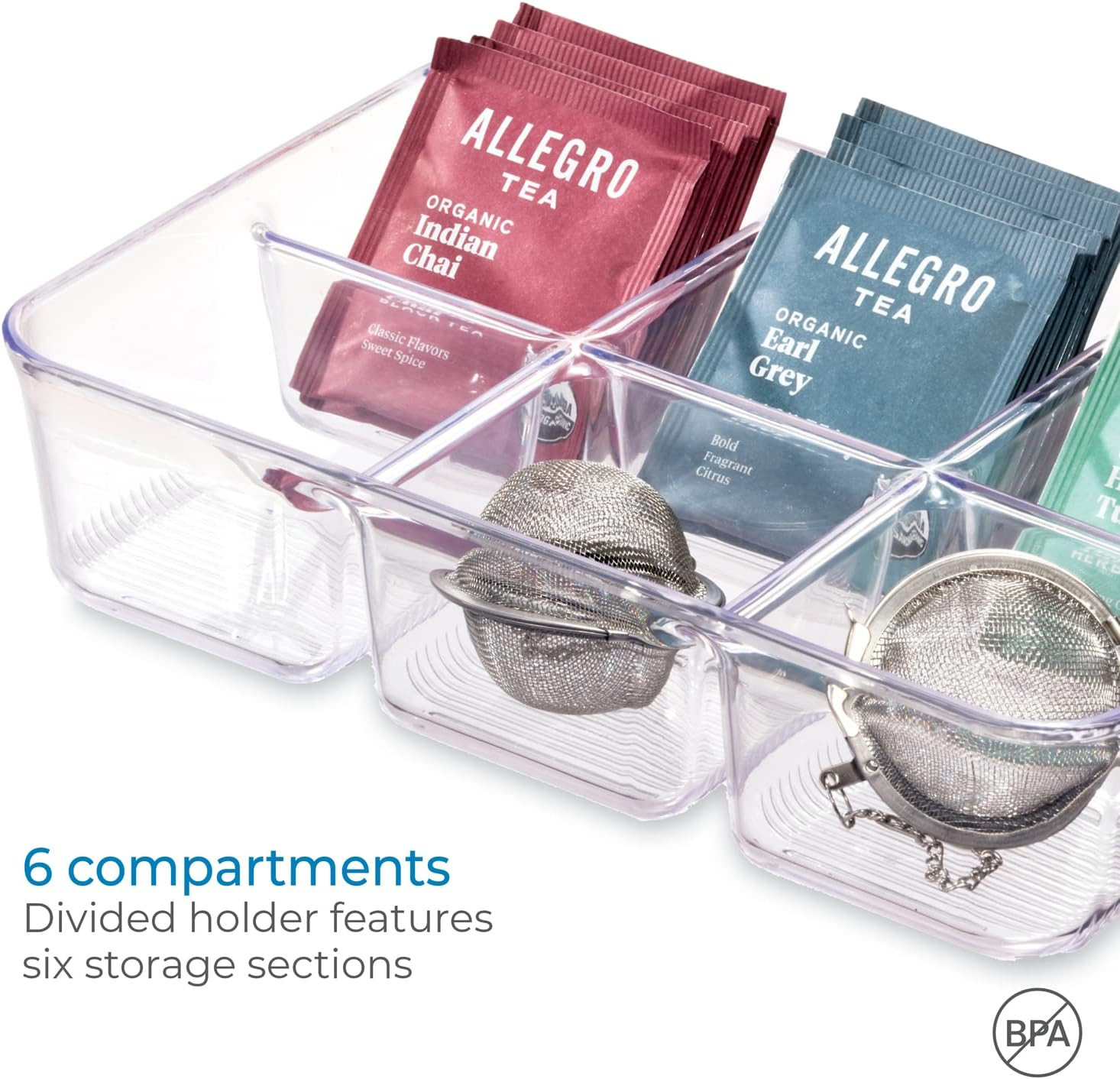 Idesign Clear Tea Bag & Sugar Packet Organizer for Drawer, Cabinet