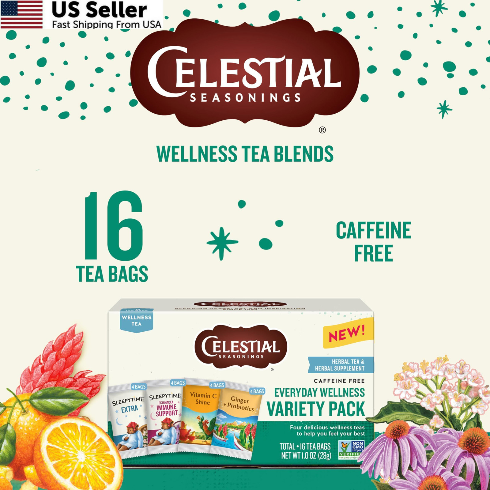 Celestial Seasonings Everyday Wellness Tea Variety Pack, 16 Count (Pack of 1)