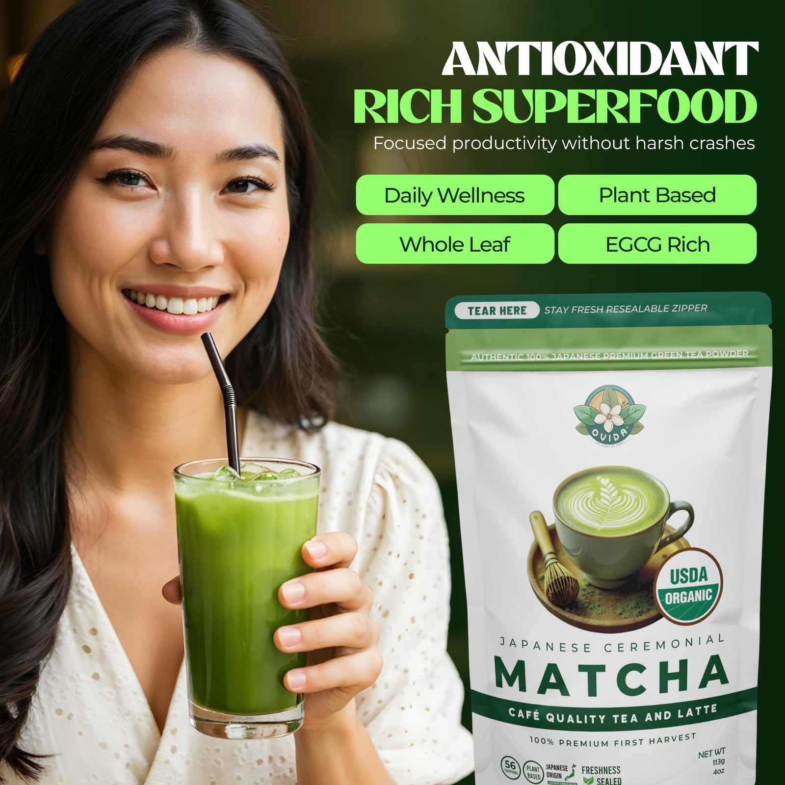 Ceremonial Grade Matcha Green Tea Powder 4oz – Japanese Origin, Stone Ground