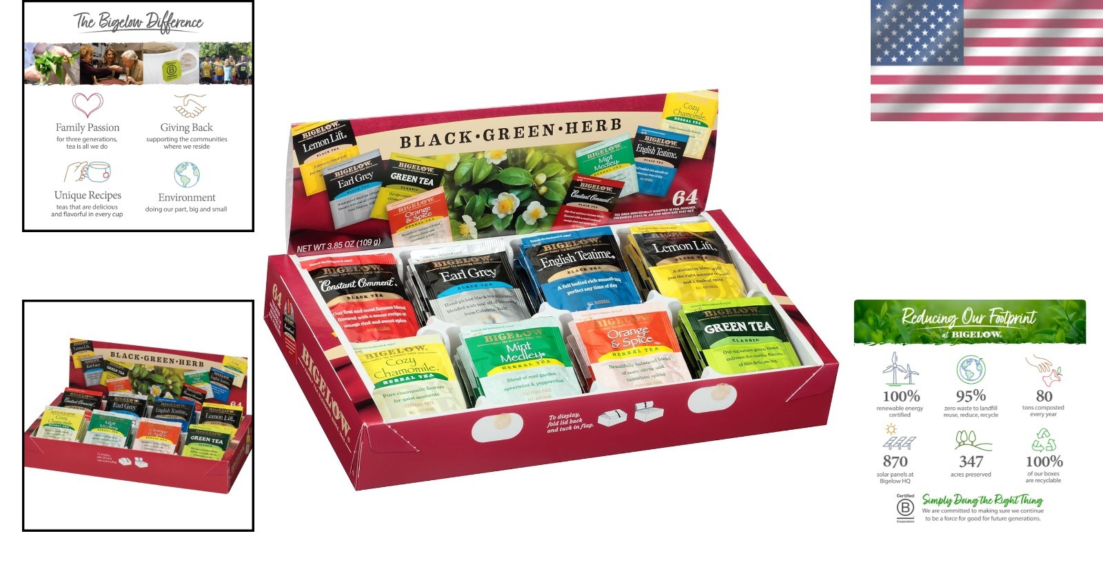 Bigelow 64 Count Tea Sampler Variety Pack Black Green Herbal Tea Bags