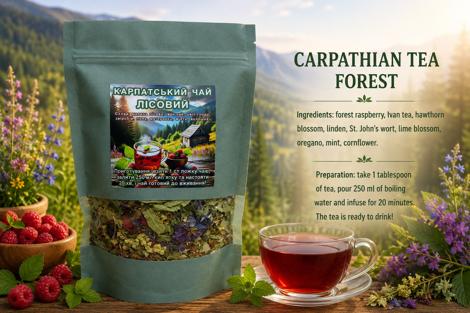 Carpathian Forest Herbal Tea 120g Ivan Tea Mint Wild Herb Blend