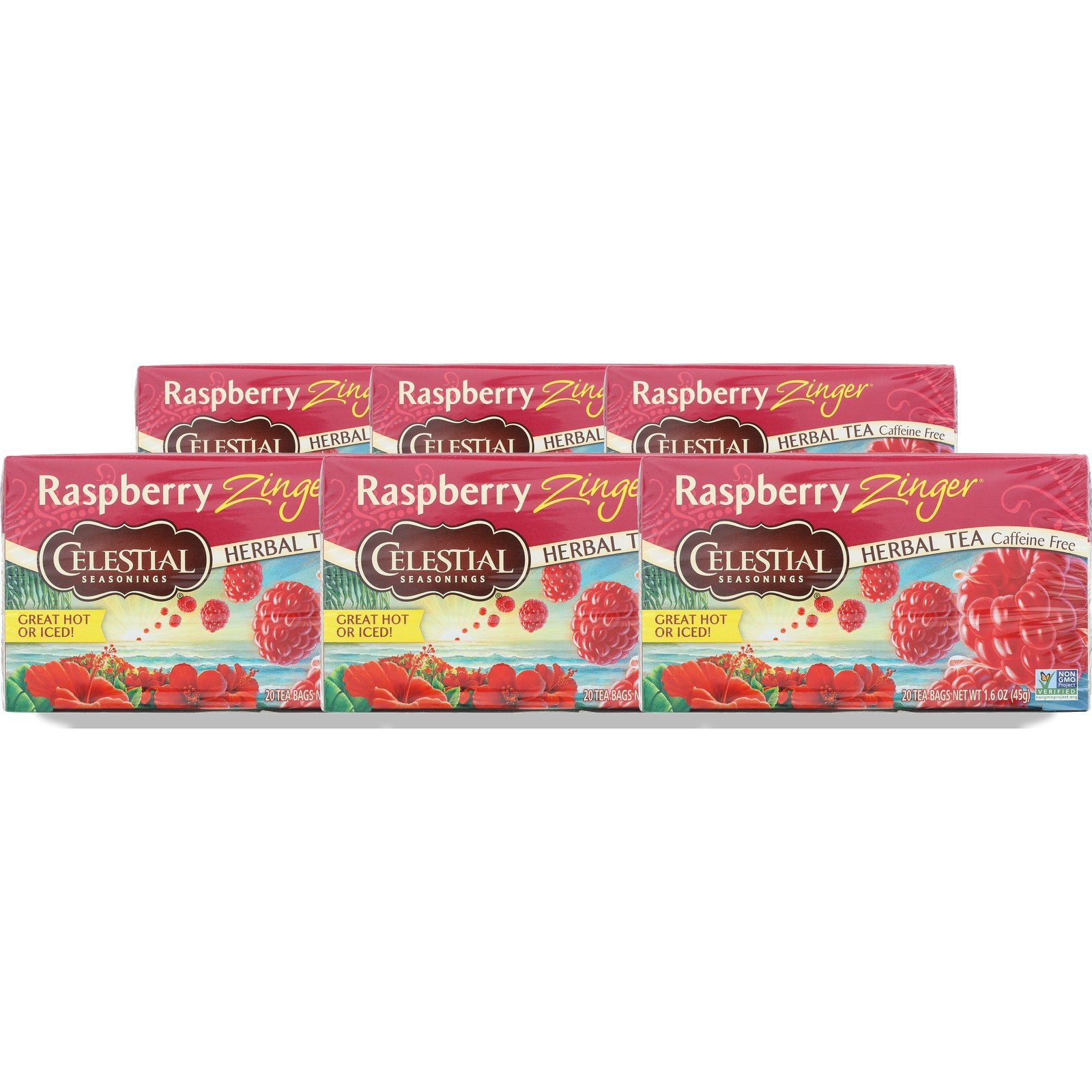 Raspberry Zinger Herbal Tea By Celestial Seasonings 20 Bags 6 Pack