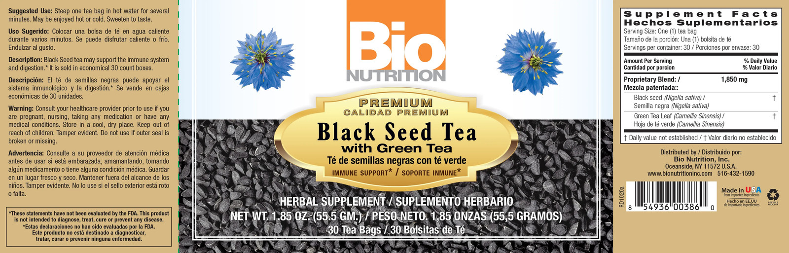 Bio Nutrition – Premium Black Seed Tea with Green Tea 30 Bags