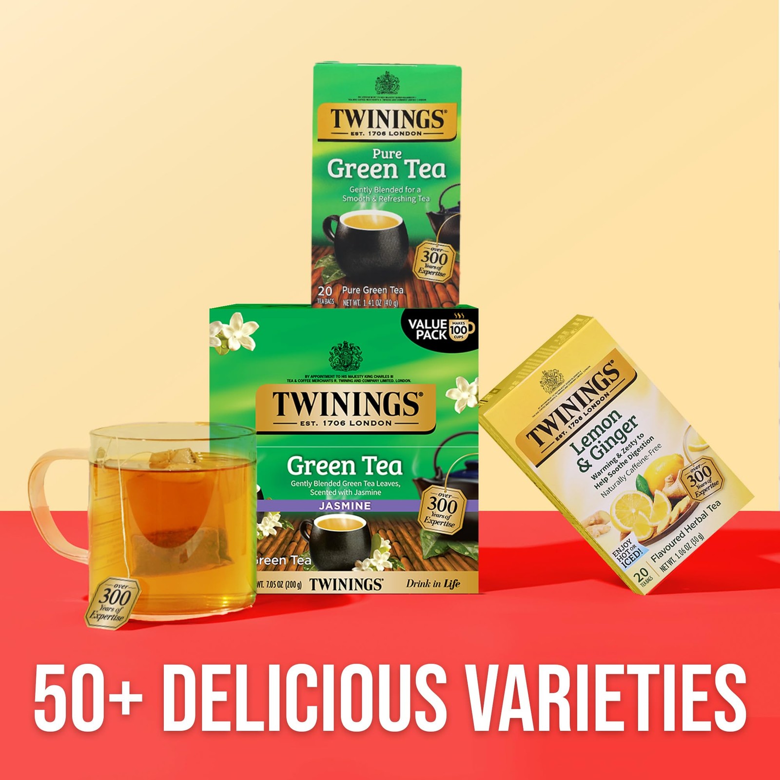 Twinings Green Tea with Jasmine Individually Wrapped 100 Count (Pack of 1)