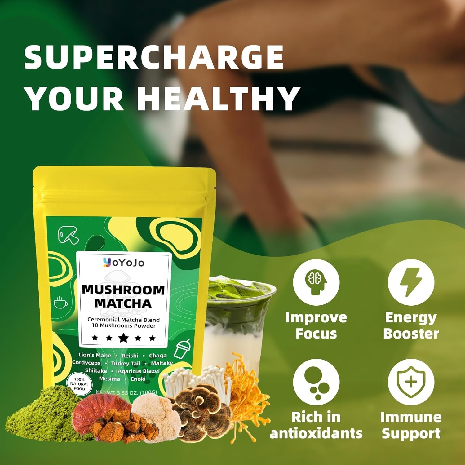 Mushroom Matcha Powder – 10 Superfoods for Unsweetened Energy & Health