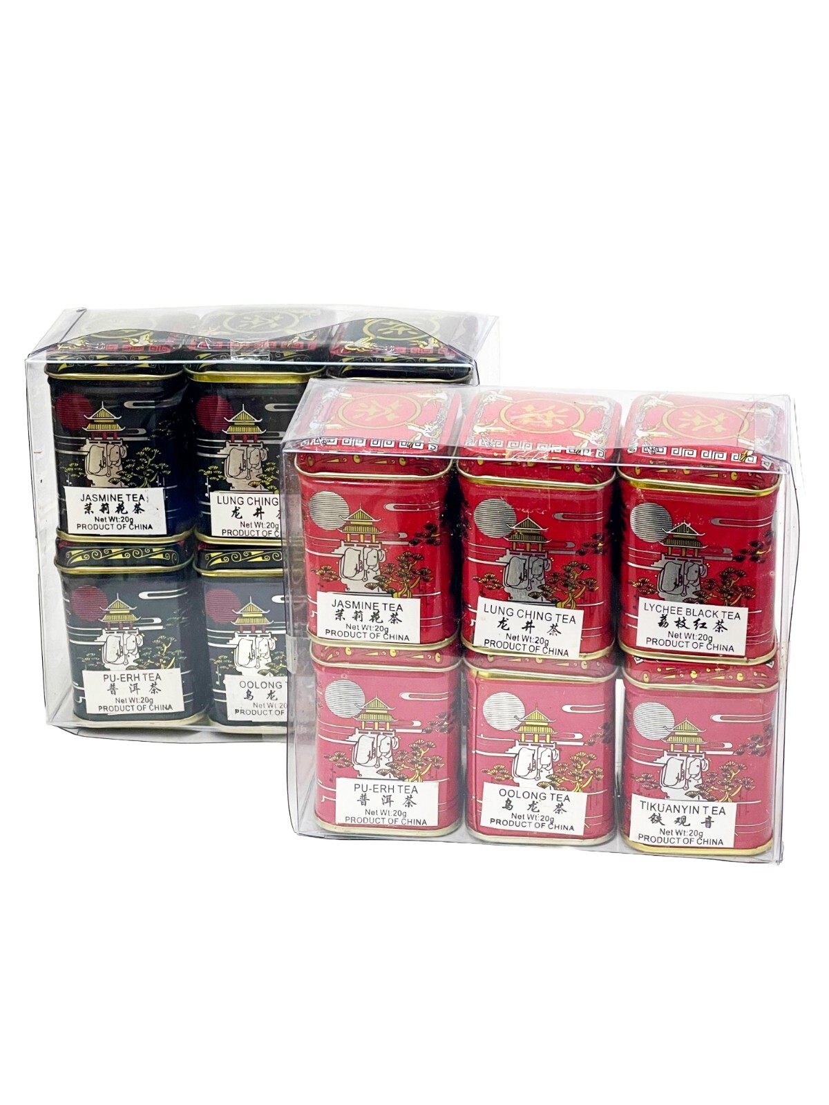 China Tea Loose Leaf Sampler Gift Pack – (2X 6 Tins) Black and Red Package